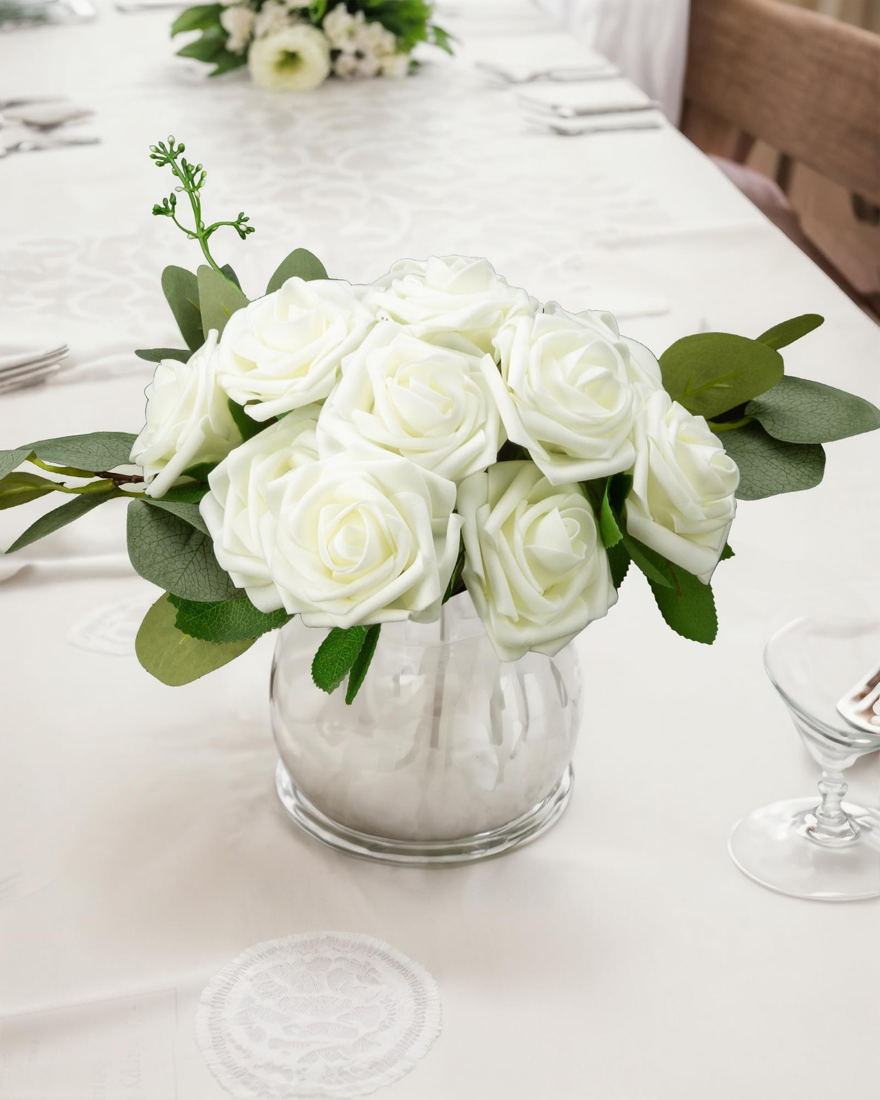100Pcs Artificial Flower White Fake Rose for Wedding Centerpiece