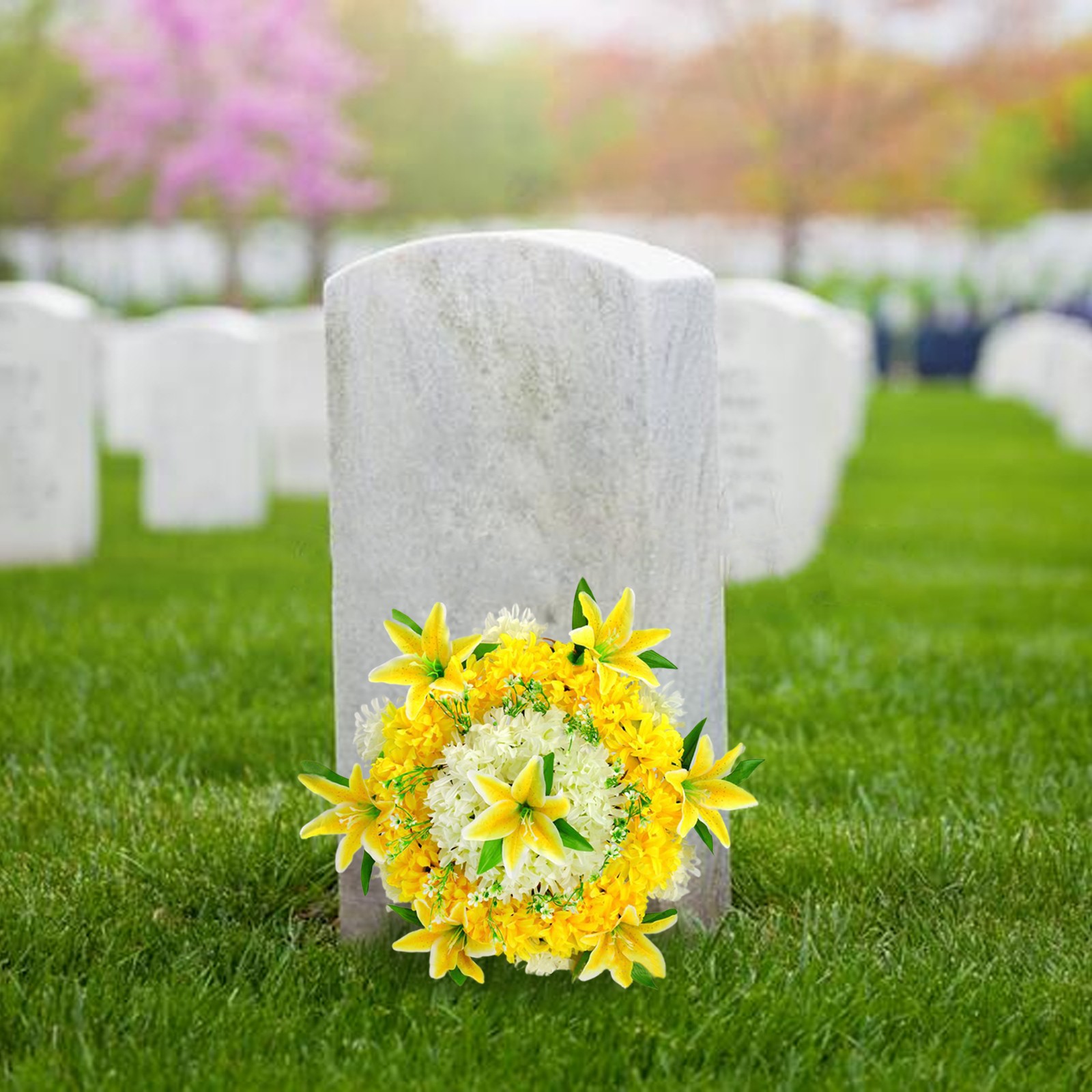Cemetery Wreath Artificial Memorial Wreath Plastic Loop Silk Cloth Flower For Gr