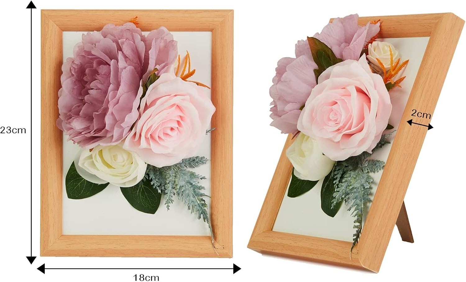Wall Mounted 3D Artificial Flowers With Wood Frame and Art Wall Decor 9″x7″