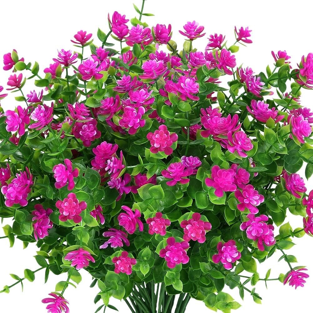 4-Pack UV Resistant Fuchsia Boxwood Plants – Lifelike Faux Flowers for Decor