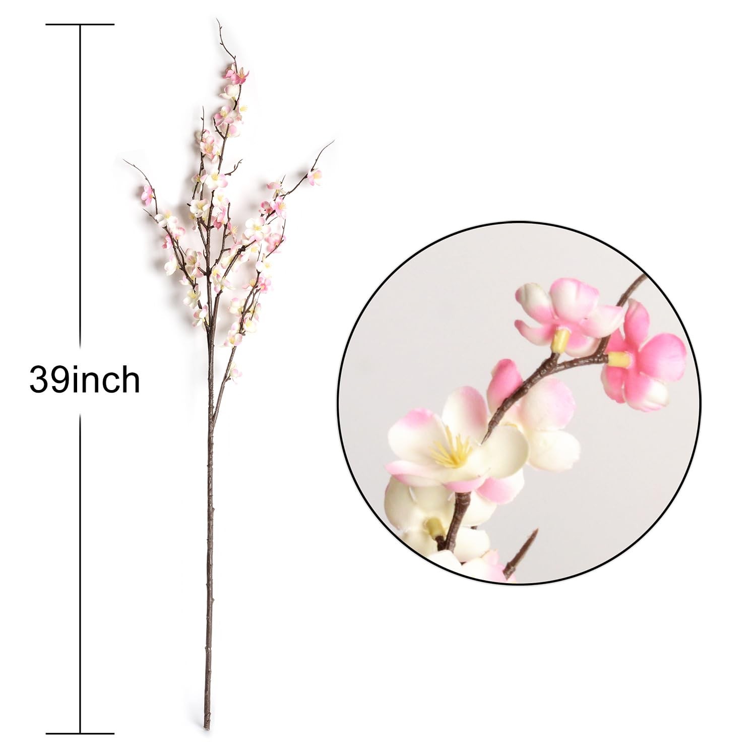Artificial Flowers Silk Cherry Blossom Branches 5Pcs 39” Pink Faux Vase Decor