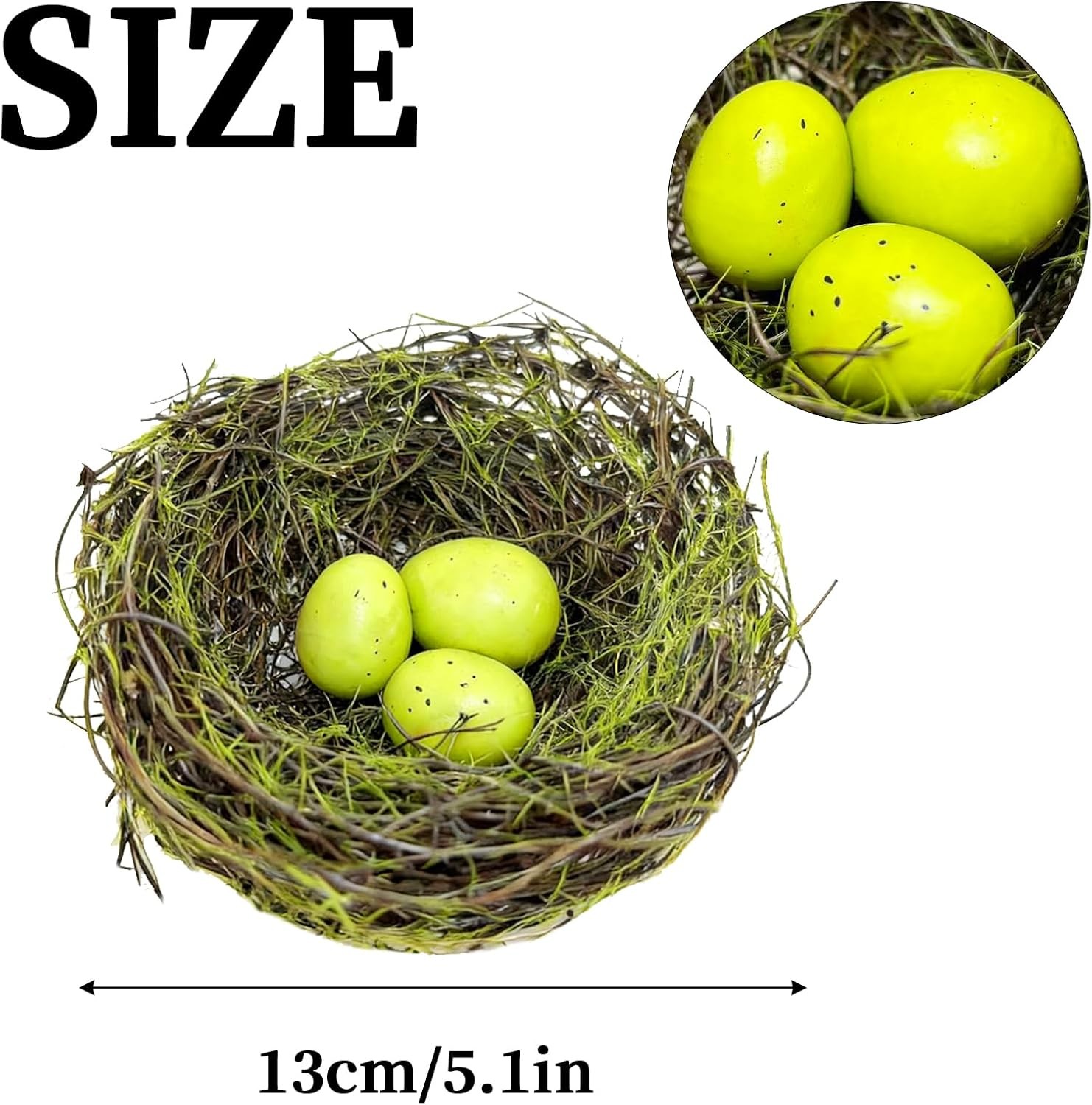 Small Faux Bird Nest with Eggs Artificial Rattan Nest for Easter Crafts & Decor