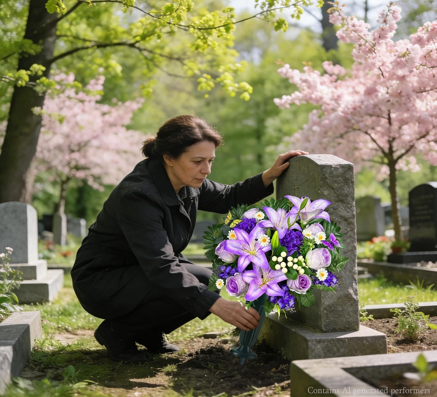 Artificial Cemetery Flowers – Vibrant Rose Carnation, Outdoor Grave Decoratio…