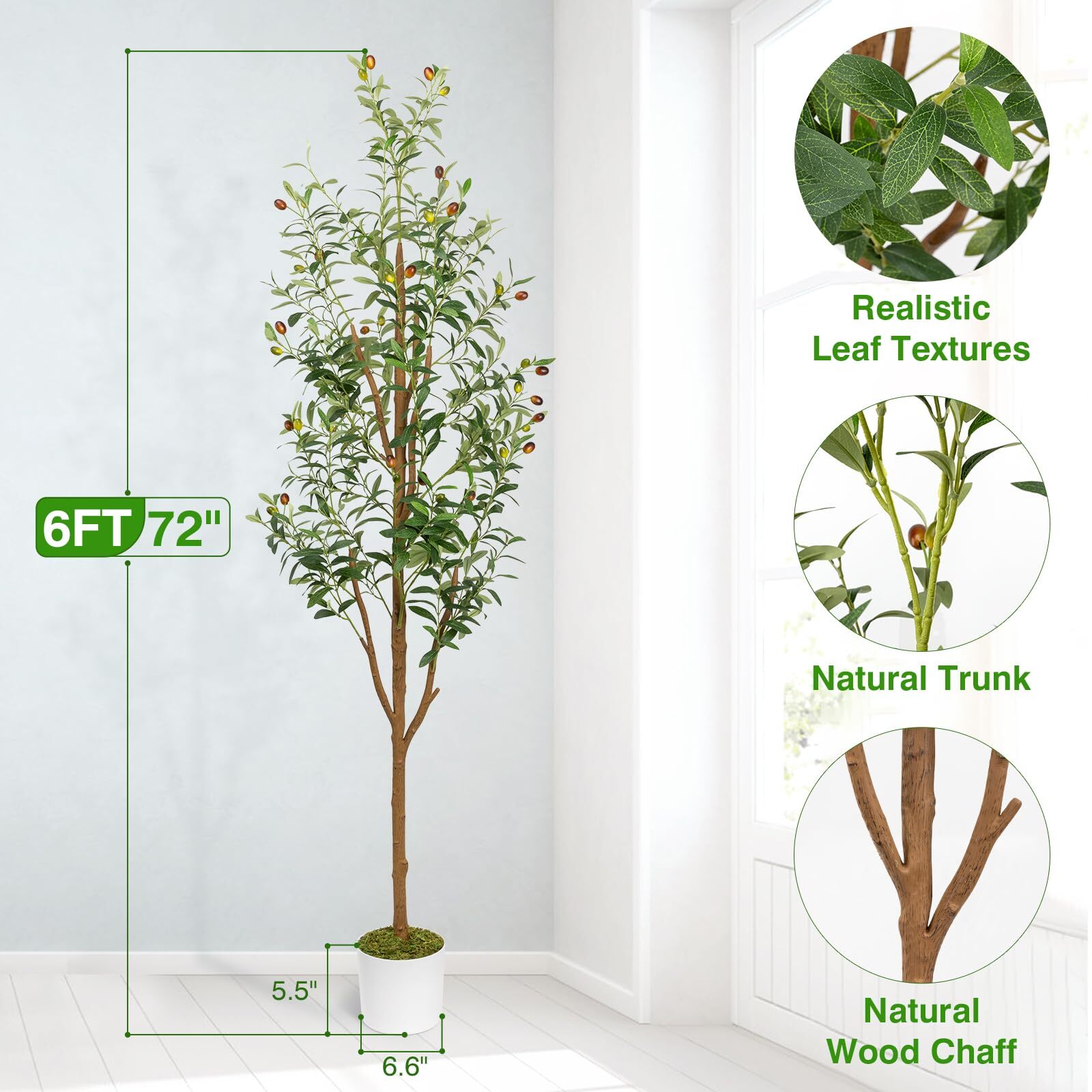 LuceAlberi Artificial Olive Trees 6FT – Large Faux Olive Tree for Indoor with Wh