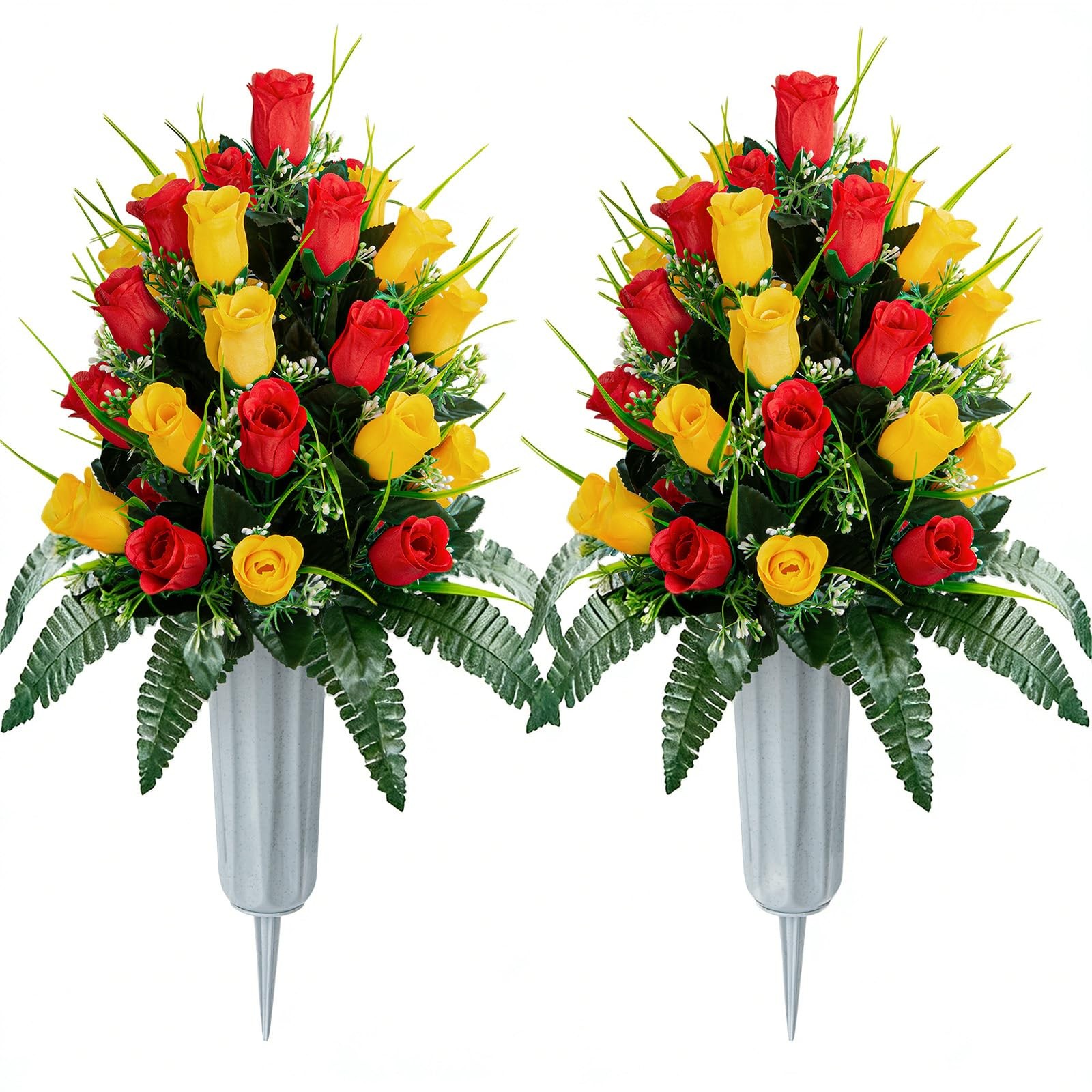 2 Sets Artificial Cemetery Flowers, Grave Decorations Roses, Memorial Flowers…