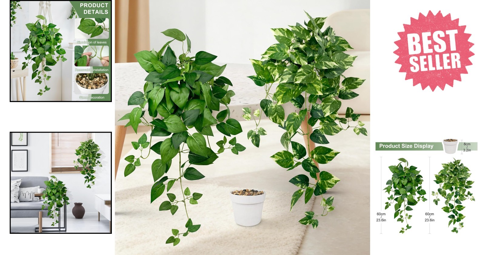 Stunning 23.6” Artificial Hanging Plants – Perfect for Home and Office Decor