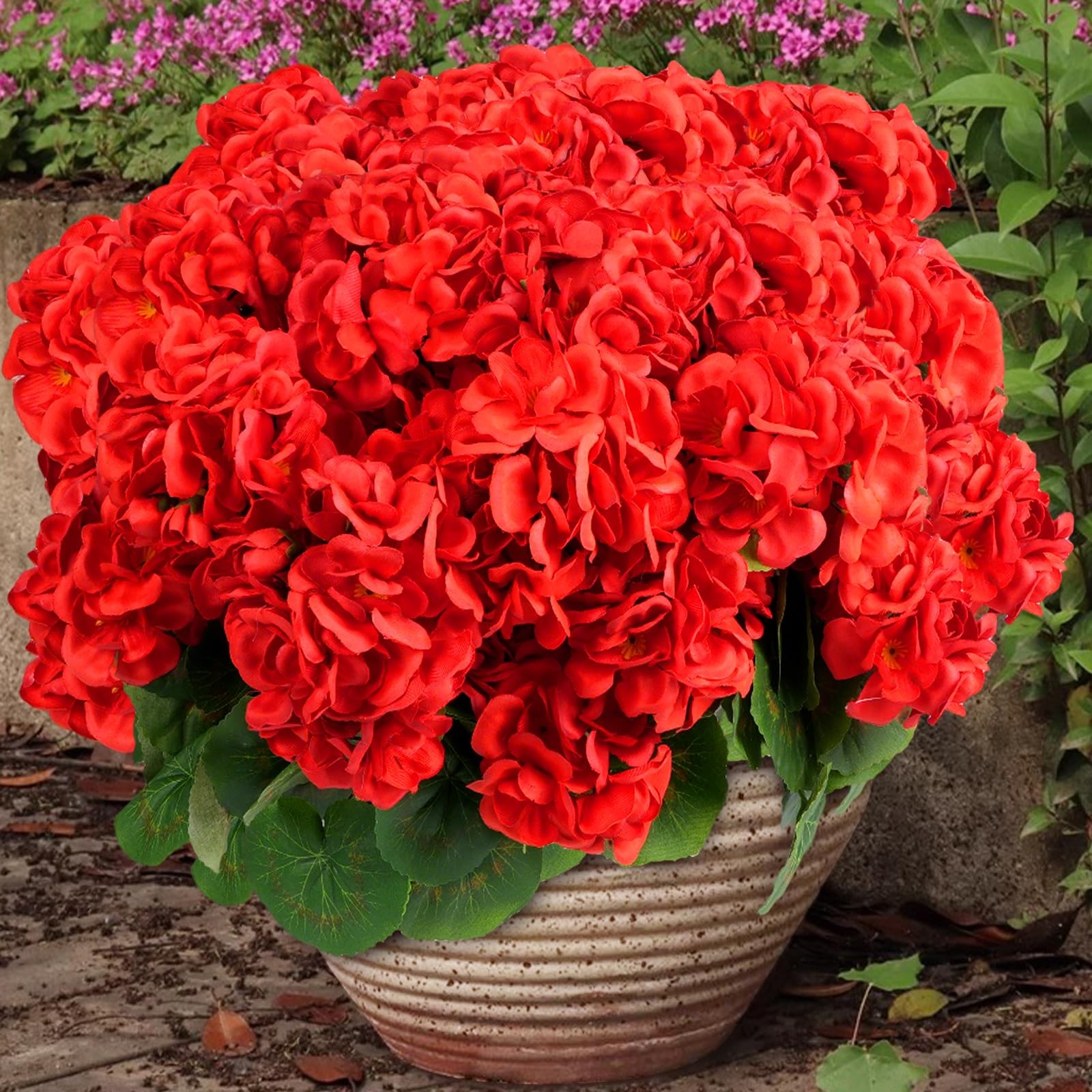 6 Bundles Artificial Flowers for Outdoors, Faux Geraniums Realistic Red Chris…