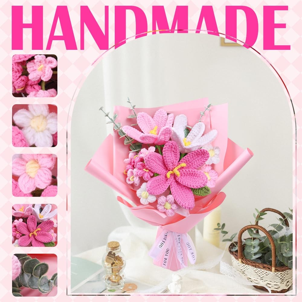 Crochet Flower Bouquet: Crochet Tulips Bouquet Handmade Knitted Flowers with Mot