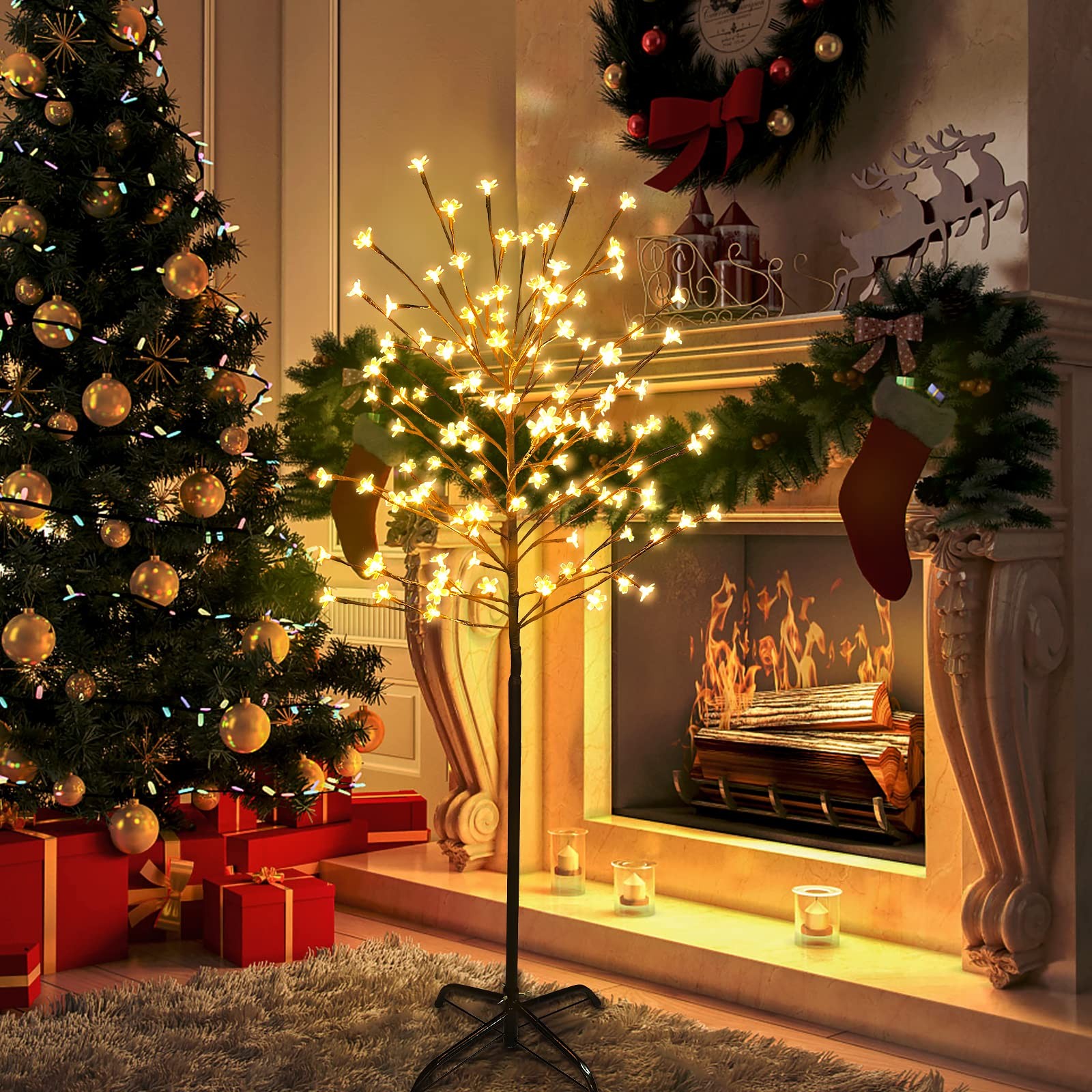 4.5FT Cherry Blossom Tree, 104 LED Warm White Lighted Artificial Tree for Decora