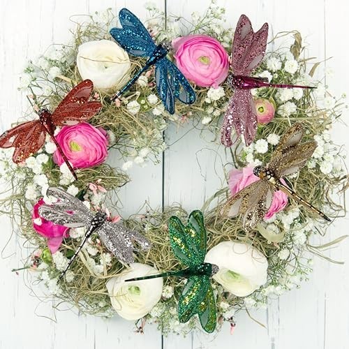 Multi-Colored Glitter Dragonfly Clip-Ons – Set of 48 – 4″ Craft Decorations for
