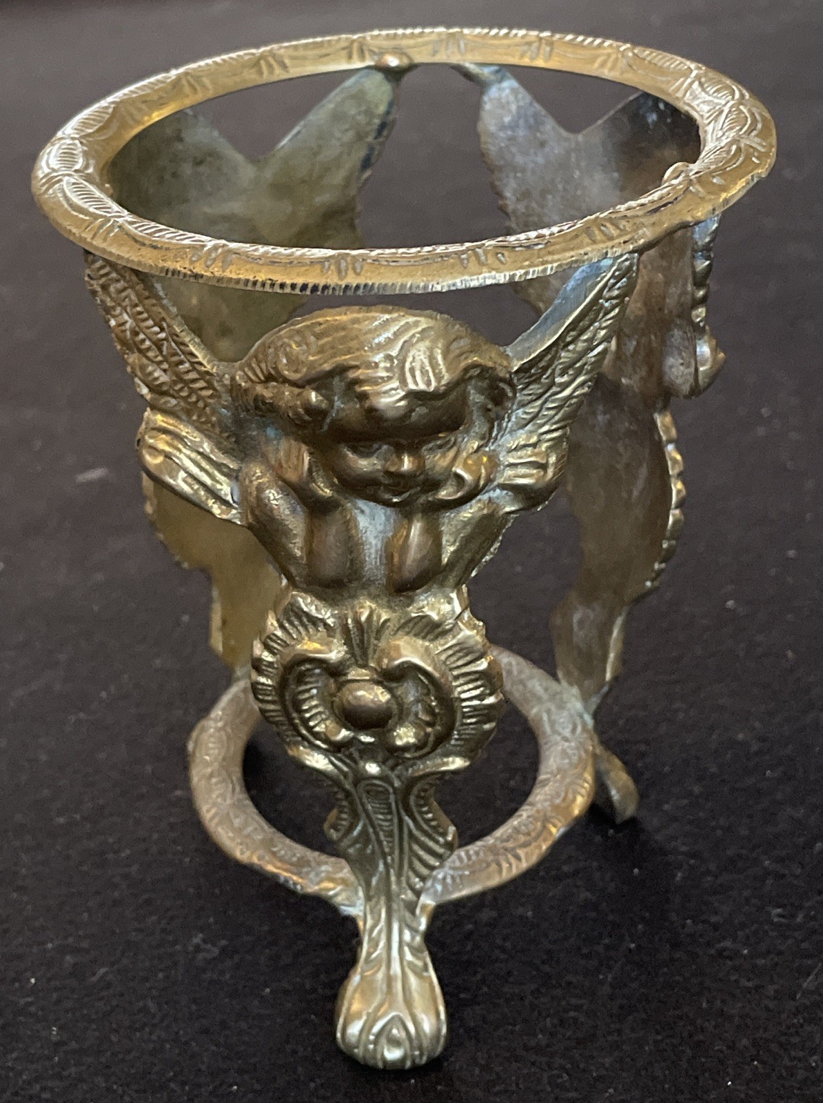 Cherub Art Noveau Victorian Brass Plant/Candle Holder, Vintage