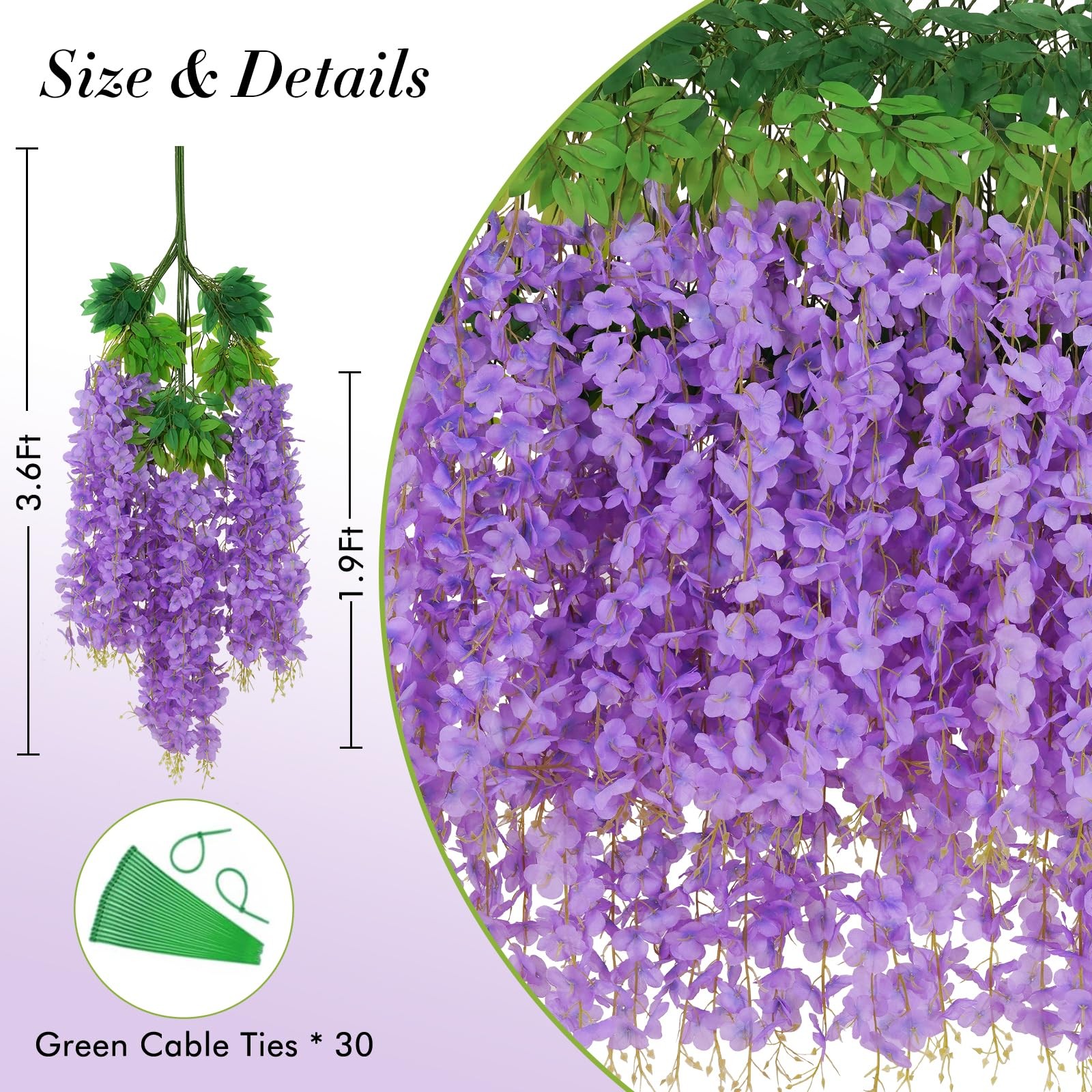 Waipfaru 12 Pack Wisteria Hanging Flowers, 3.6 Feet/Pcs Purple Wisteria Artif…