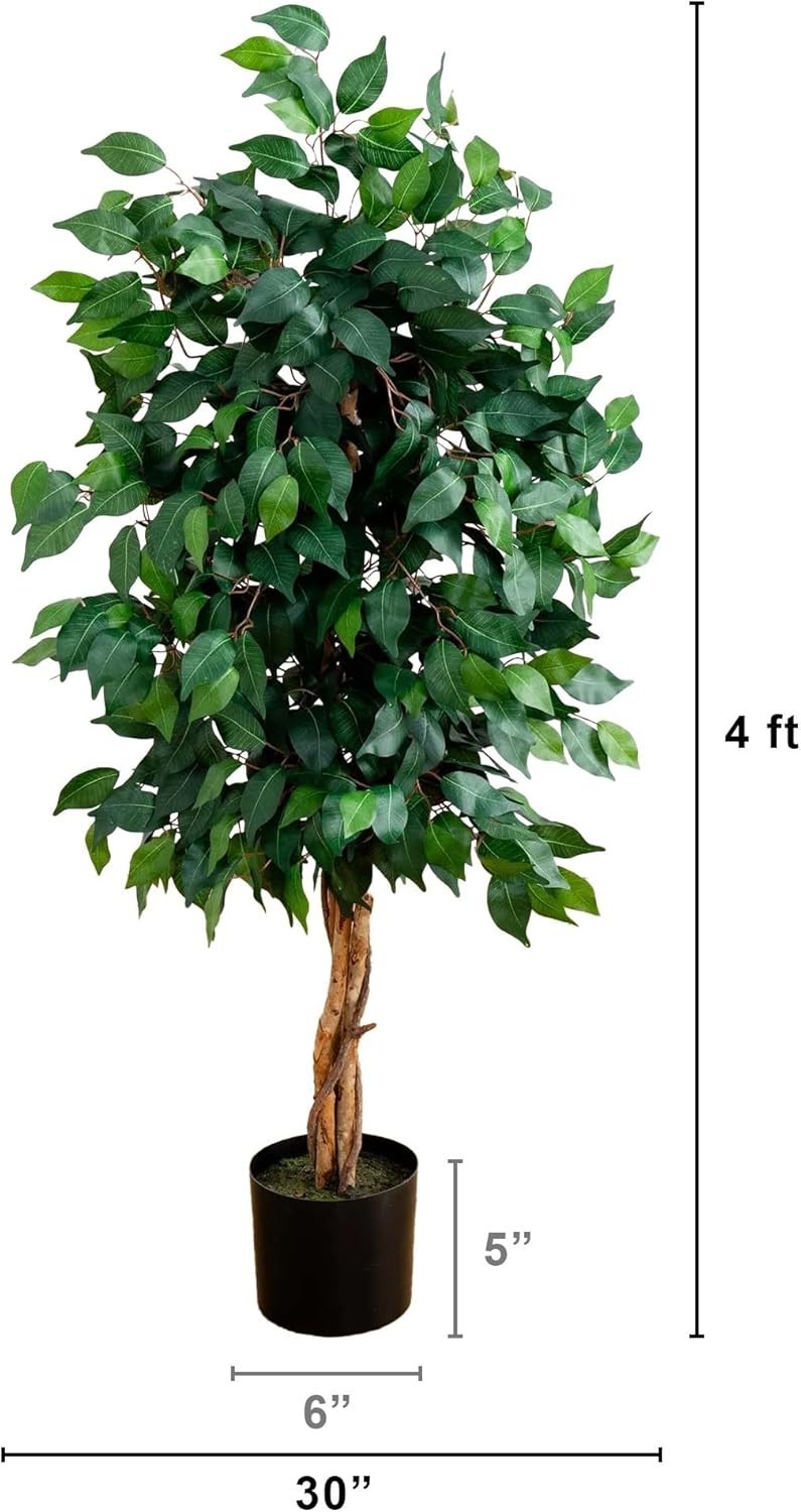 4ft Triple Trunk Ficus Silk Tree with Natural Wood Trunks and Dense Foliage, …