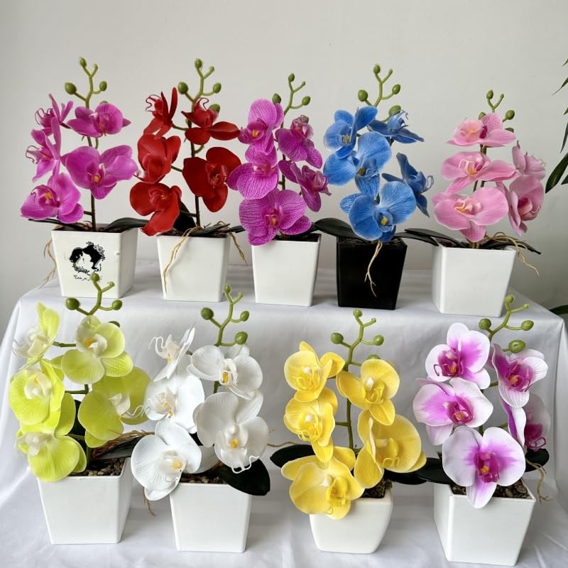 2 Pack Artificial Orchid Flowers with Vase,10 Inches Artificial Plant Bonsai …
