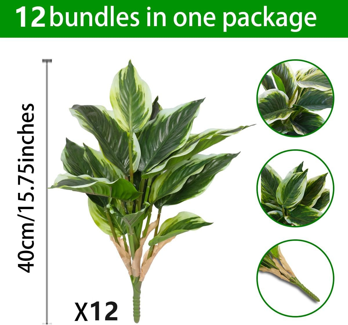 12PCS Artificial Tropical Green Plants – 15.75″ Fake Hostas Outdoor Artificial P