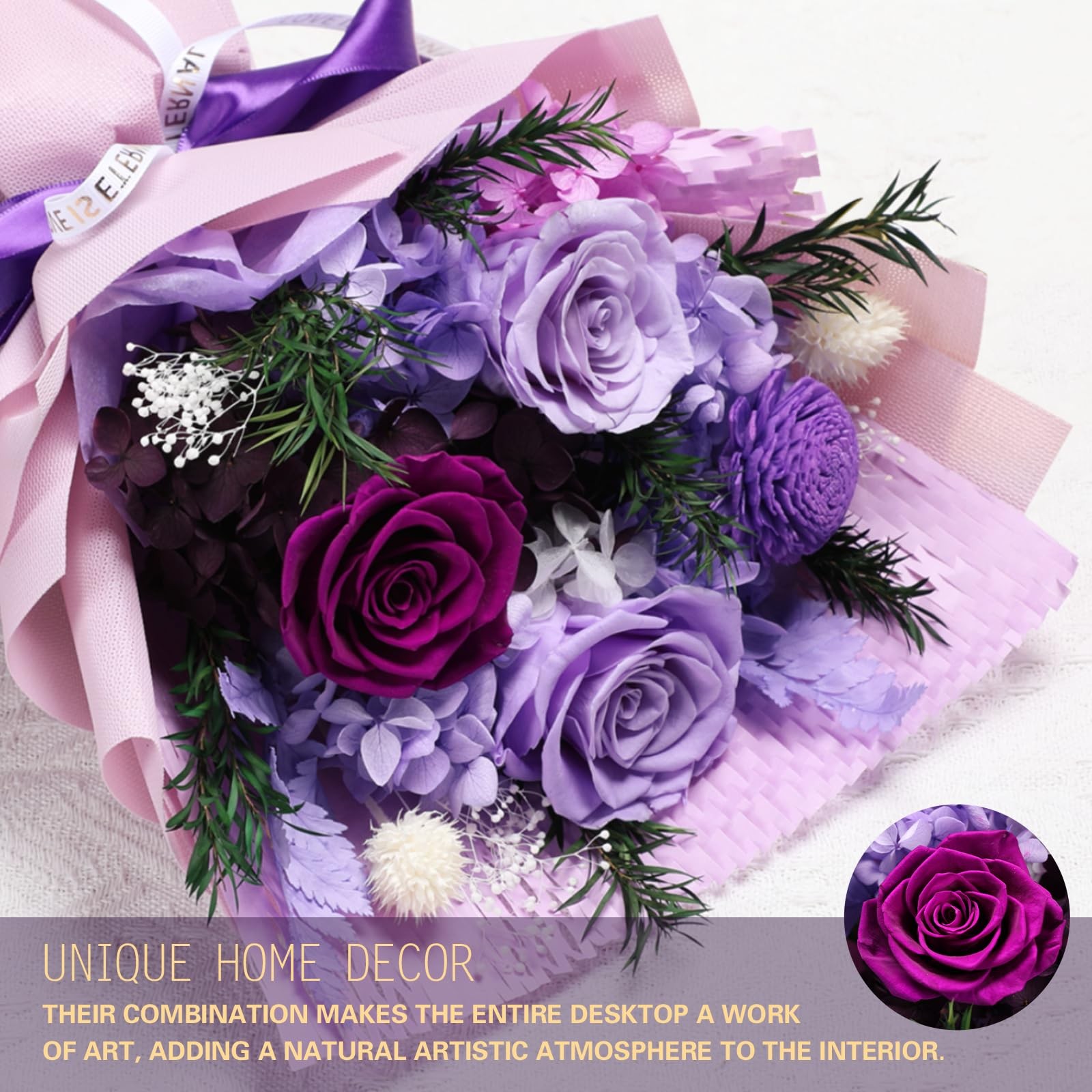 Preserved Flowers for Delivery, Mothers Day Purple Flower Bouquets with Neckl…