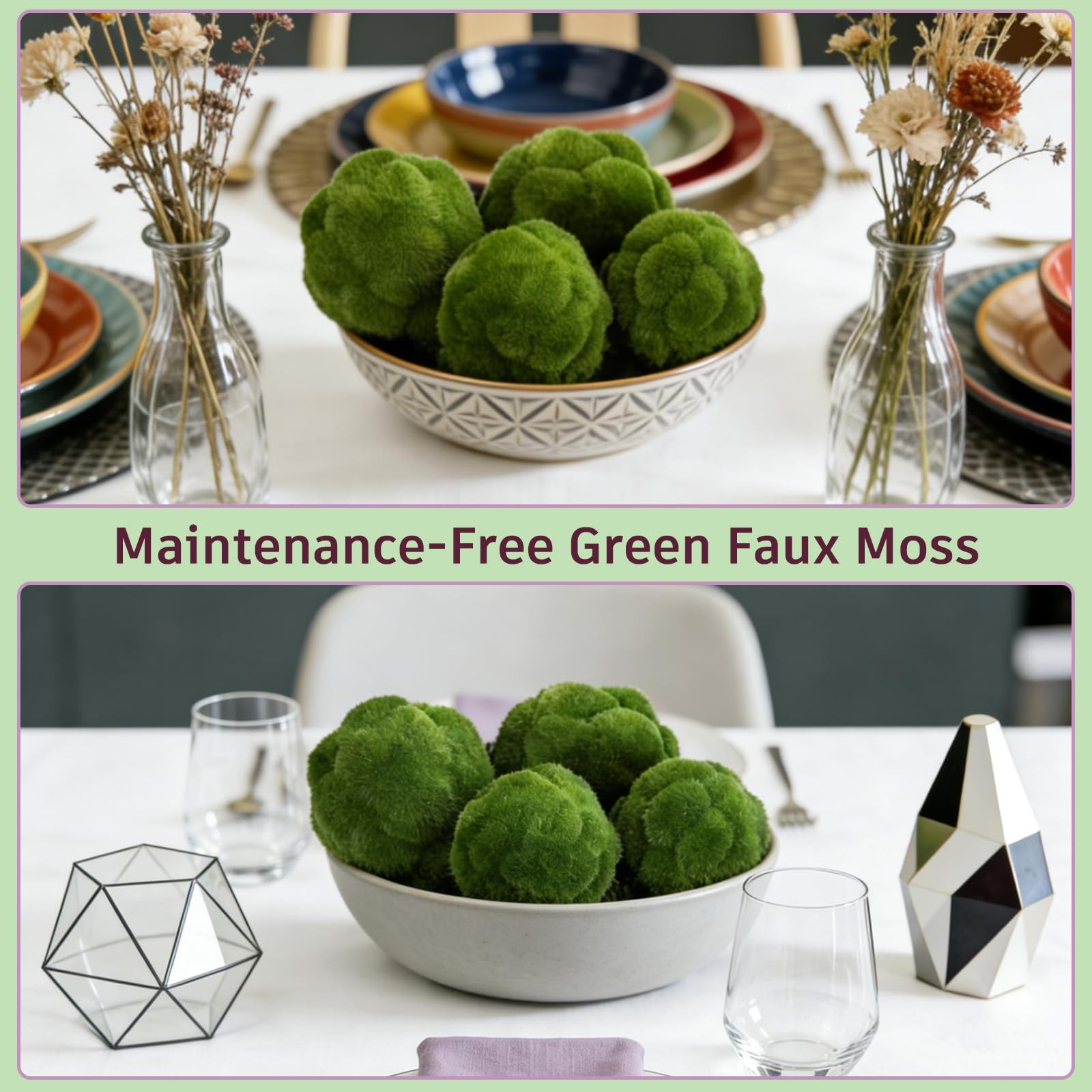 Green Moss Balls 2PCS, Artificial Decorative Moss for Bowl Fillers, Faux Moss…