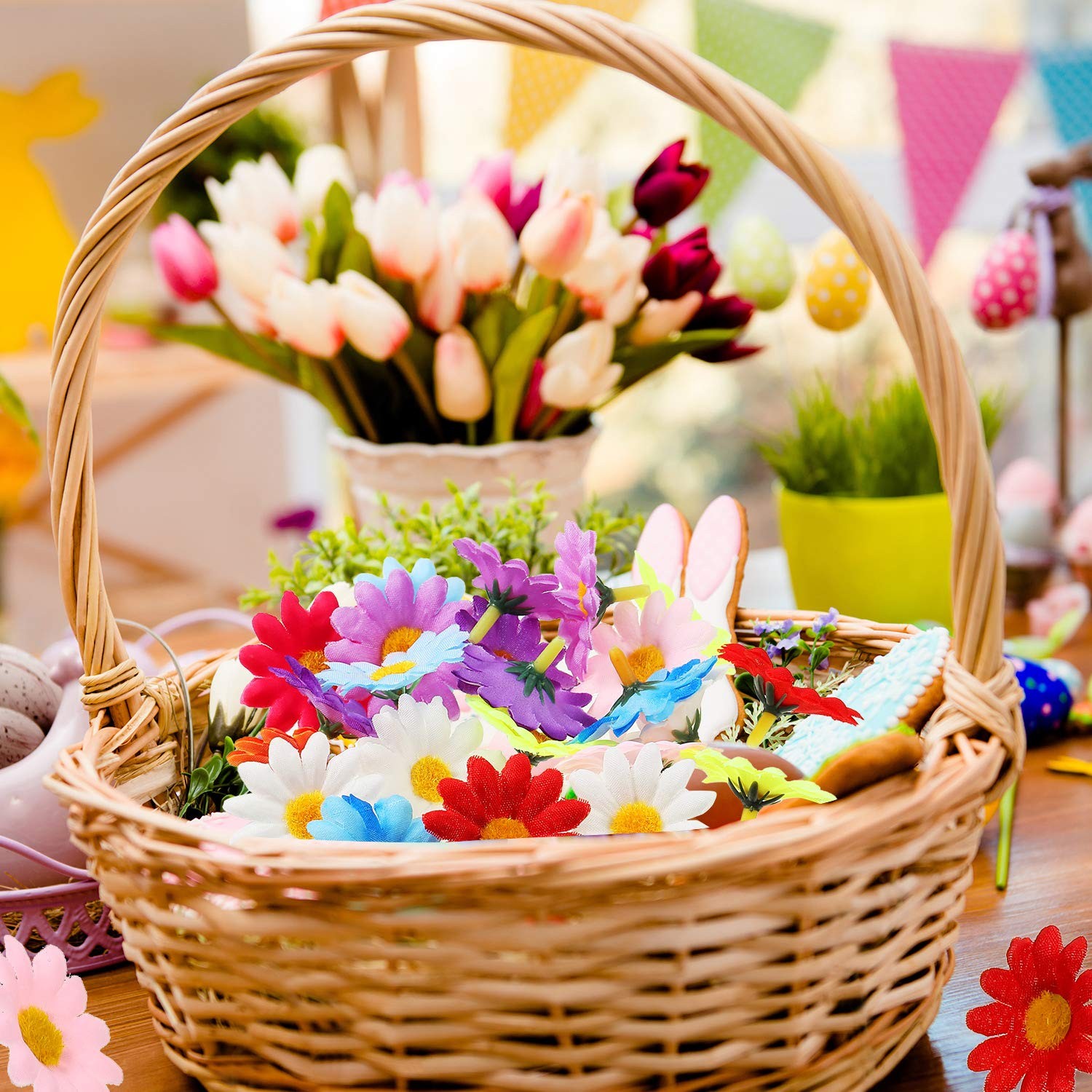 100 Packs Fabric Daisy Flower Easter Decoration Flower Heads Faux Flowers 4 c…