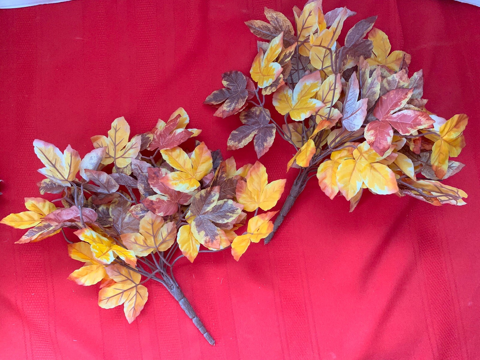 HOME INTERIORS Artificial Fall Red Yellow Brown Leaves Flowers – set of 2