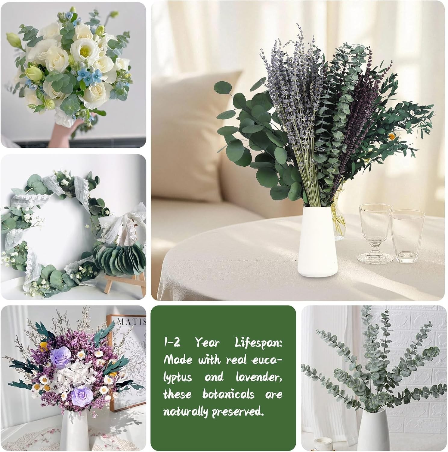 120+ Pcs Mixed Dried Eucalyptus & Lavender Flowers for Shower, Preserved Natu…