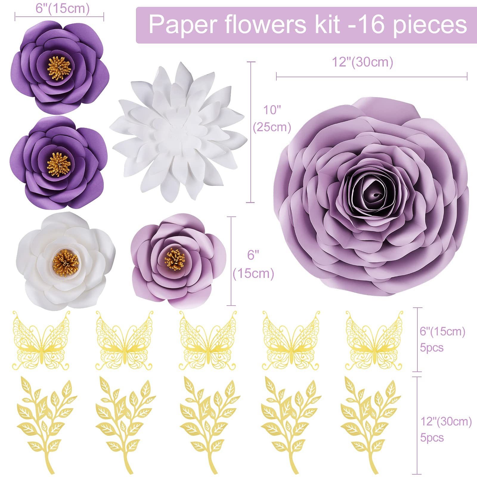 Purple Roses Paper Flowers Decorations for Wall, Giant Floral Wall Decor for …