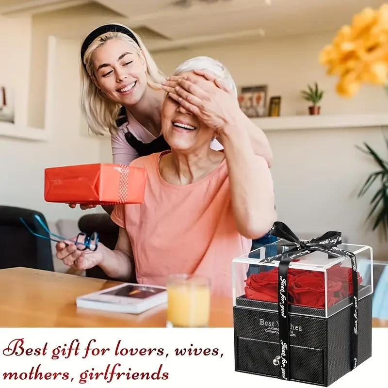 1pc Artificial Rose Gift Box Set, Plastic Rose Flower, Holiday season Gift