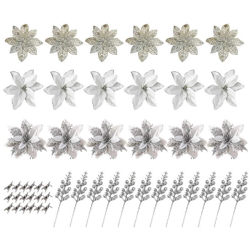Plastic Fabric Flower with Clip Set for Tree Shelf Entry and Wreath Use Display