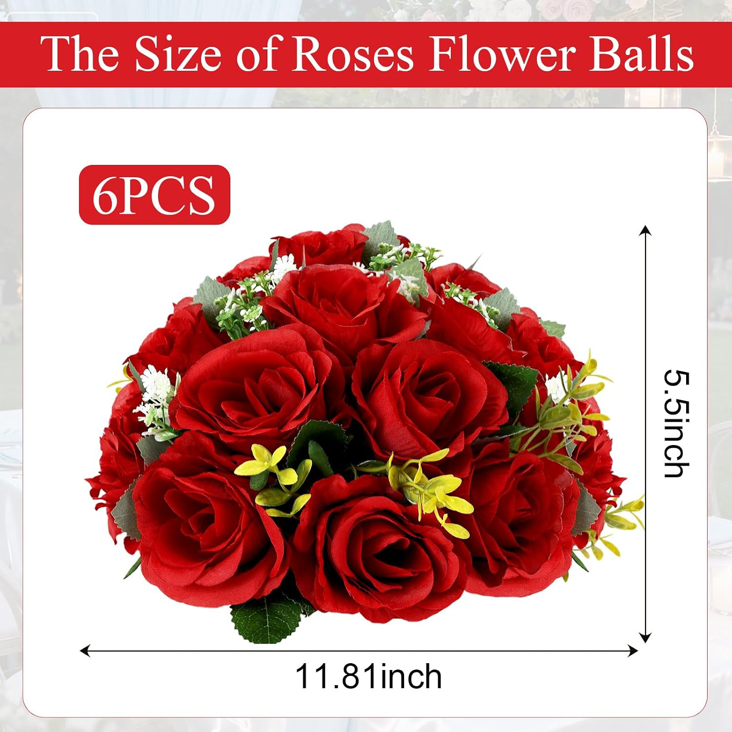 Roses Flower Balls for Centerpieces, 6 Pcs 11.81 Inches Large Artificial Wedding