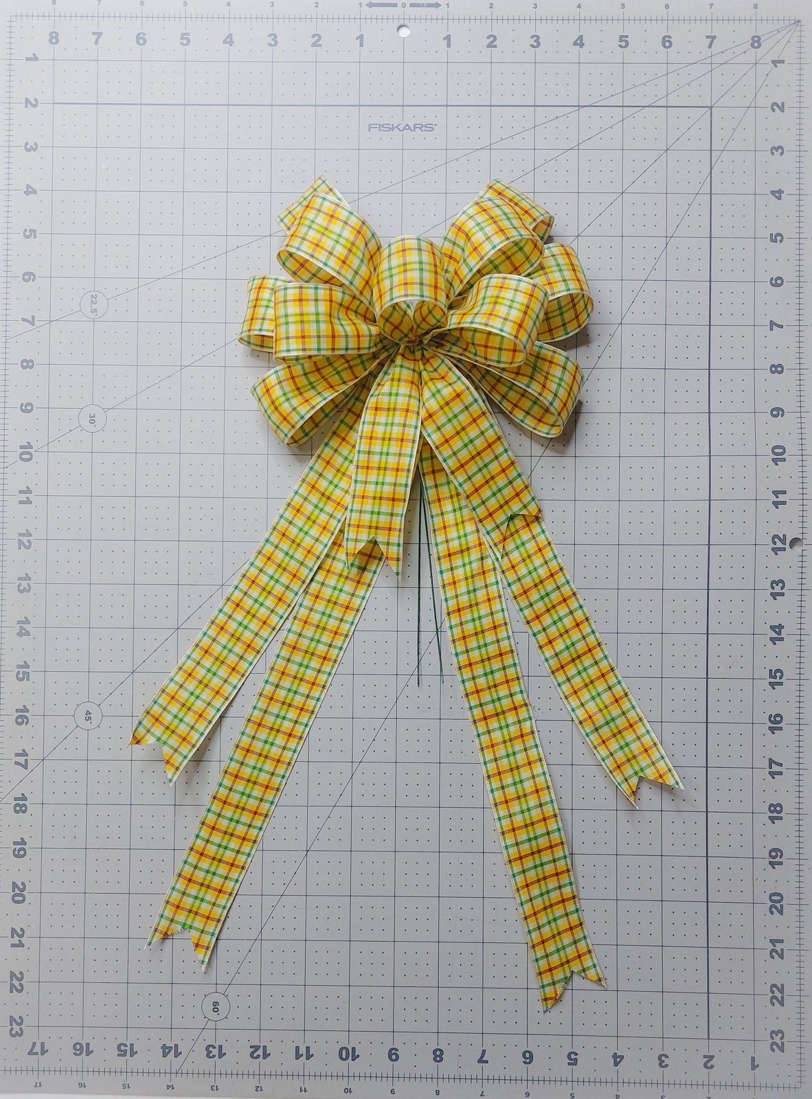 Yellow, Green, Orange, Plaid Wreath Bow, Size Small