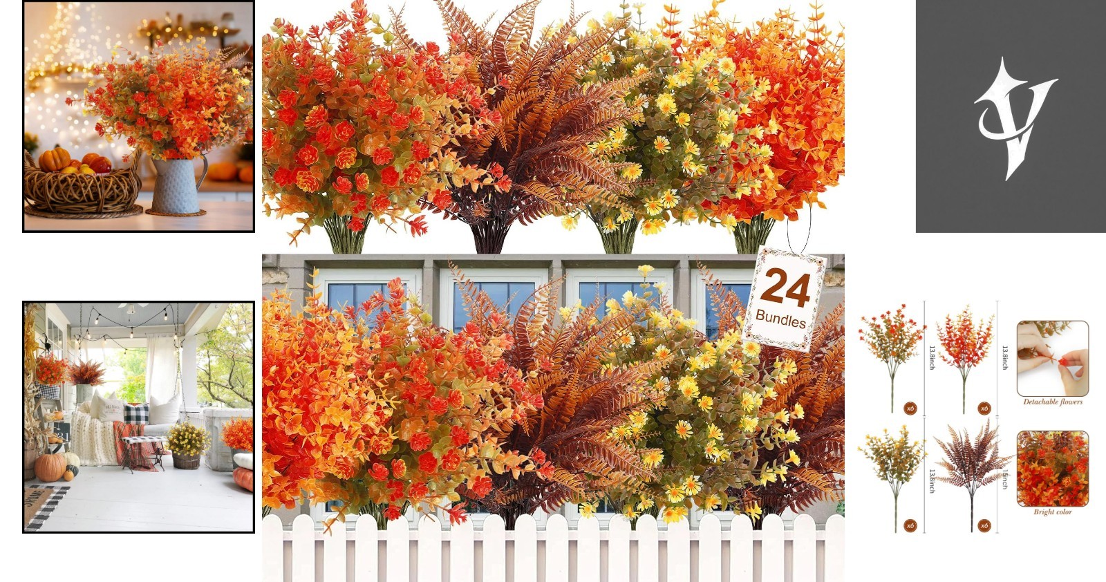 Artificial Fall Flower Collection – 24 Bundles of Colorful Seasonal Charm