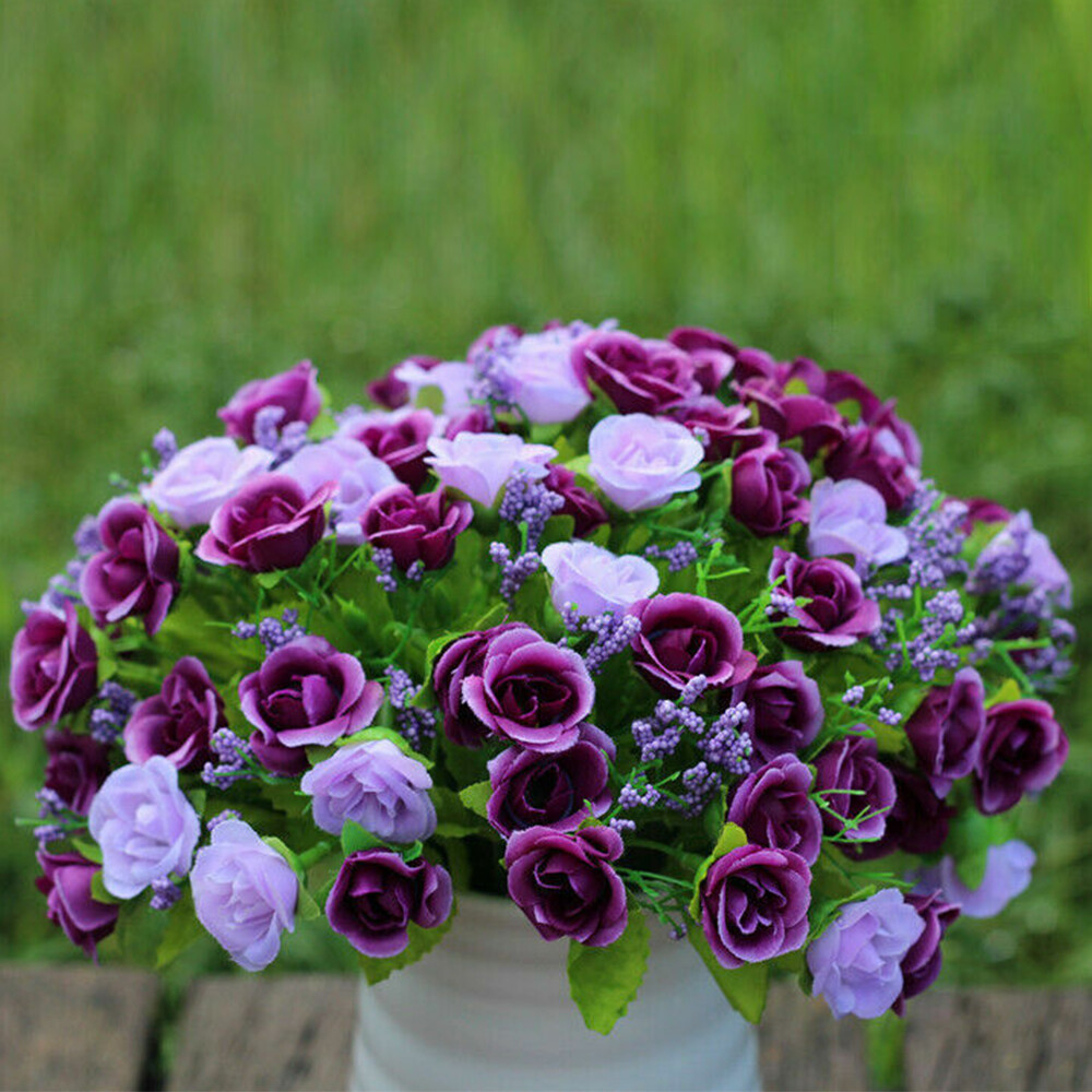 21 Heads Artificial Rose Bud Fake Silk Flowers Bouquet Wedding Party Home Decor