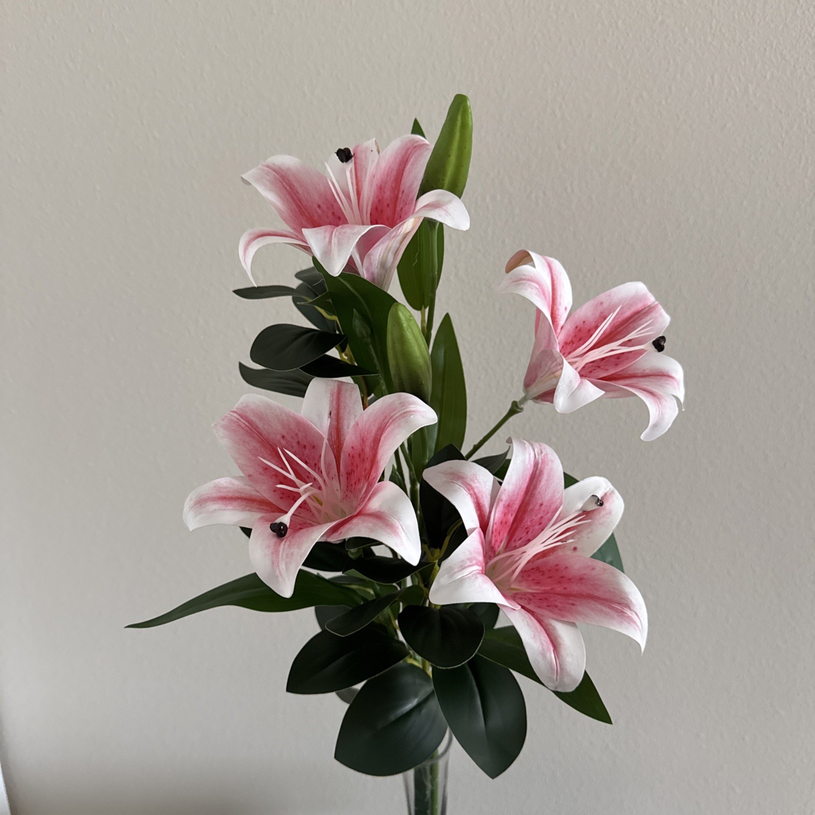 Arrangement Faux Artificial Pink Lily In Vase With Greenery Home Decor On Sale