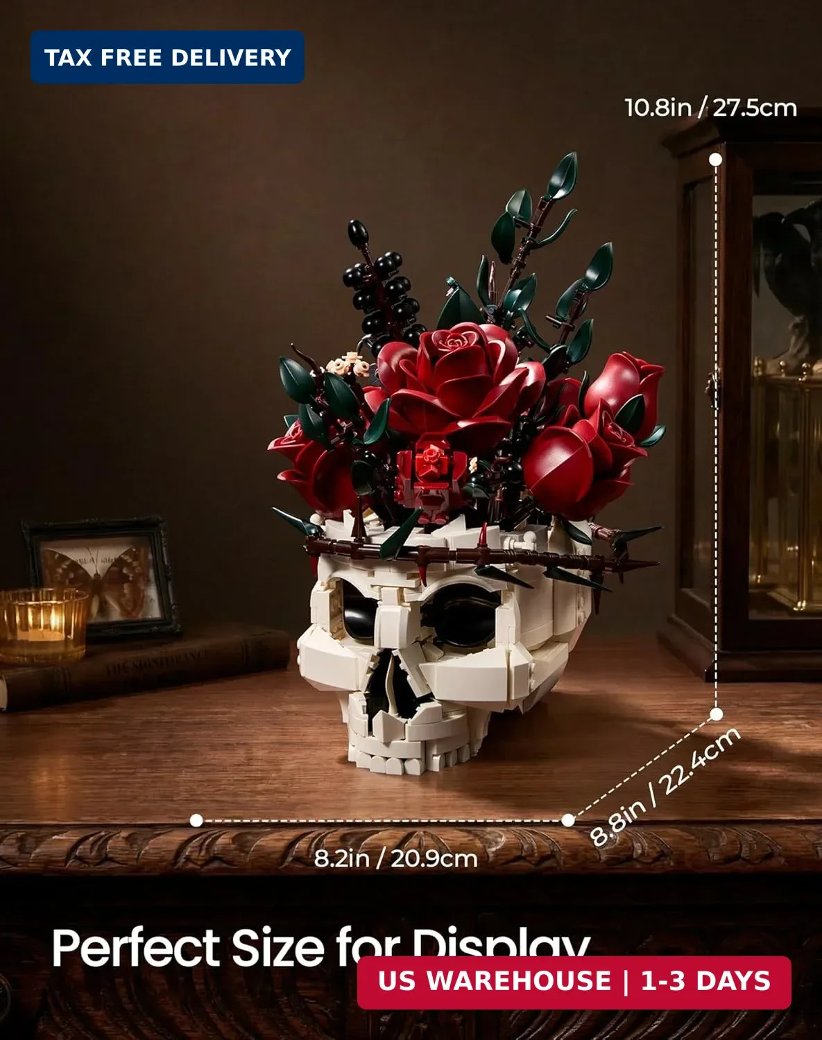 Gothic Skull Rose Flower Bouquet Building Set – Horror Skeleton Botanical Brick