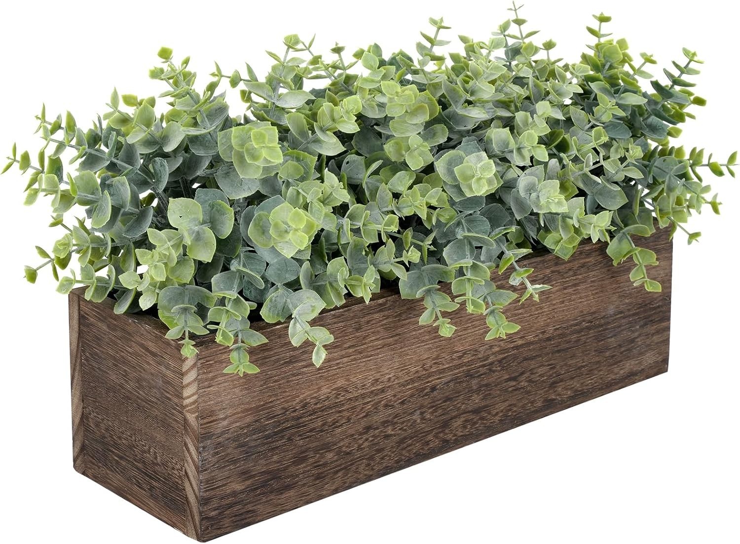 14” Artificial Eucalyptus in Rustic Wooden Planter – Ideal Table Centerpiece