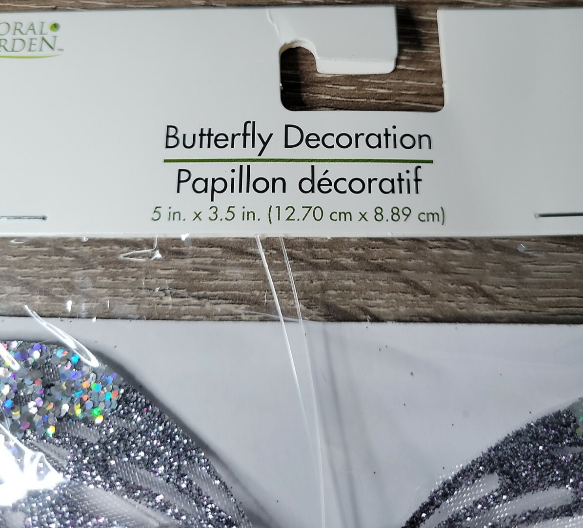 NEW! Floral Garden Sheer Rhinestone Glitter 5″x 3.5″ Silver Butterfly W/Clip-NEW