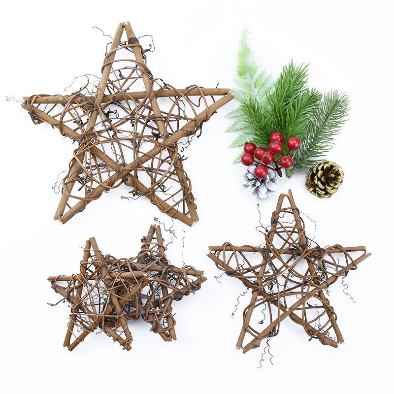 10/15/20cm Artificial Rattan Star Frame Wreath Christmas Decoration Home Wedding