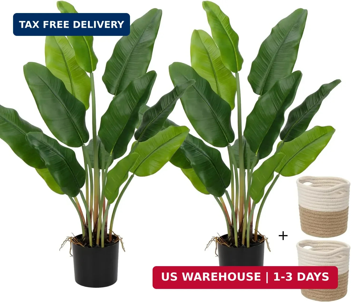 2pcs Large Artificial Bird of Paradise Plant in Pot, 30″ Fake Palm Tropical Fern