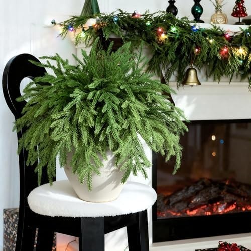 50 Pcs Artificial Norfolk Pine Stems, Real Touch Faux Greenery Picks for DIY Wre