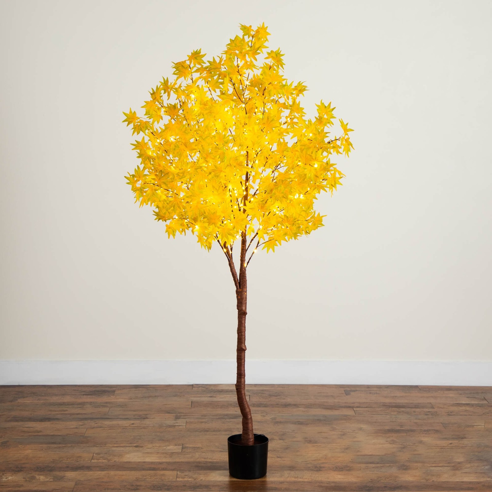 Nearly Natural 6ft Pre-Lit Yellow Autumn Maple Fall Tree w/ 350 Warm White LED