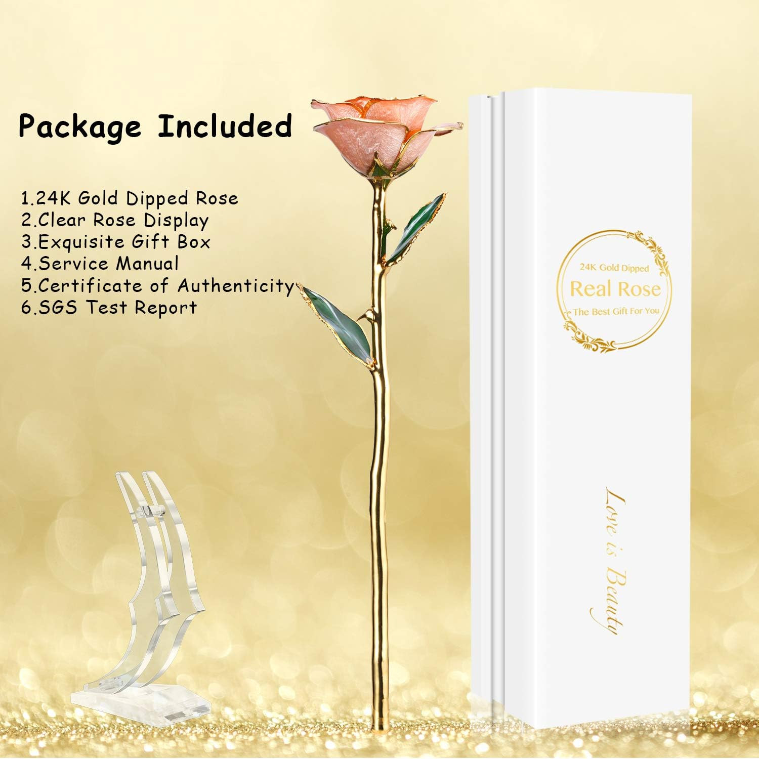 24K Gold Rose, Gold Dipped Rose Made from Real Rose Best Gifts for Her and Great