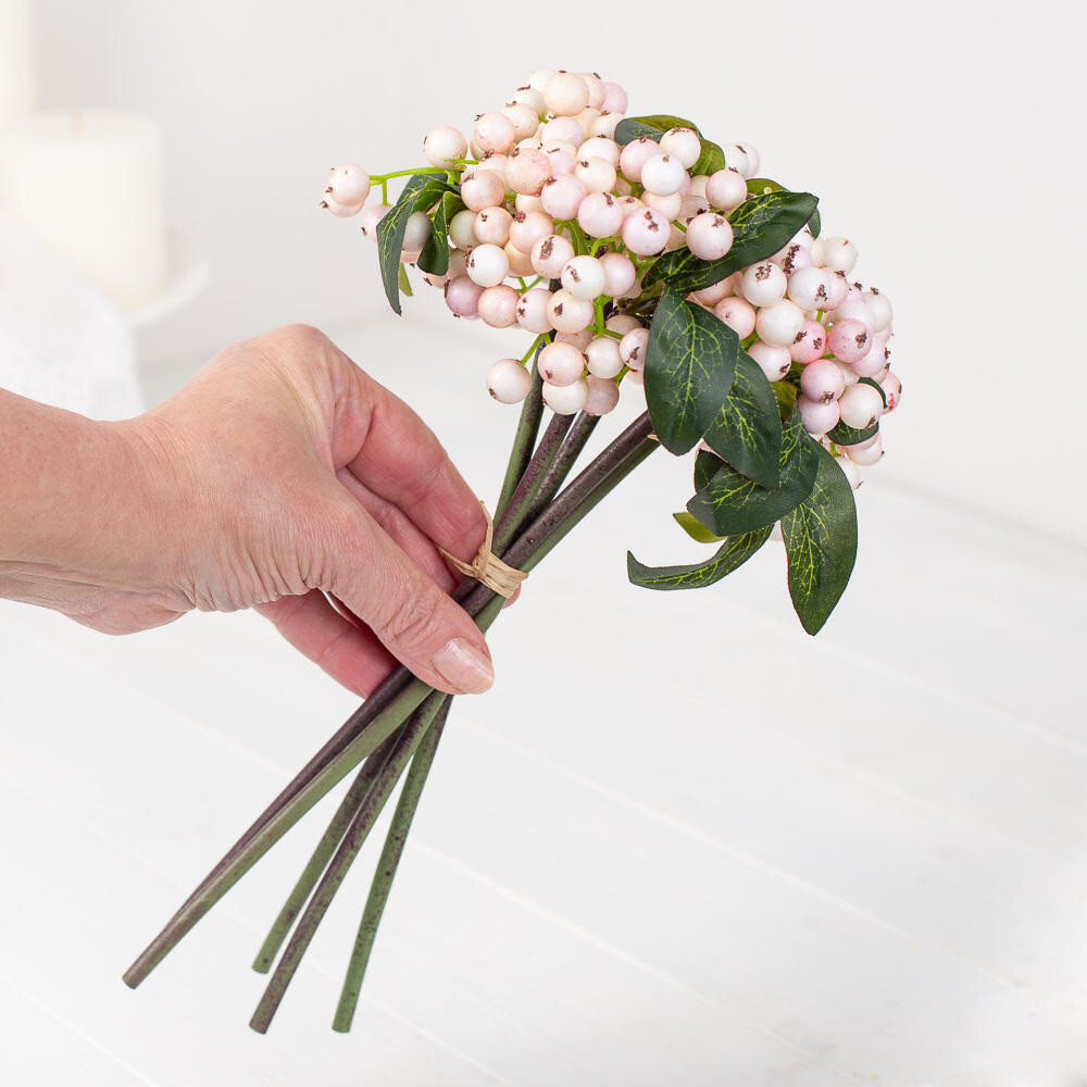 Package of 2 Artificial Cream and Pink 11″ Berry Bundles