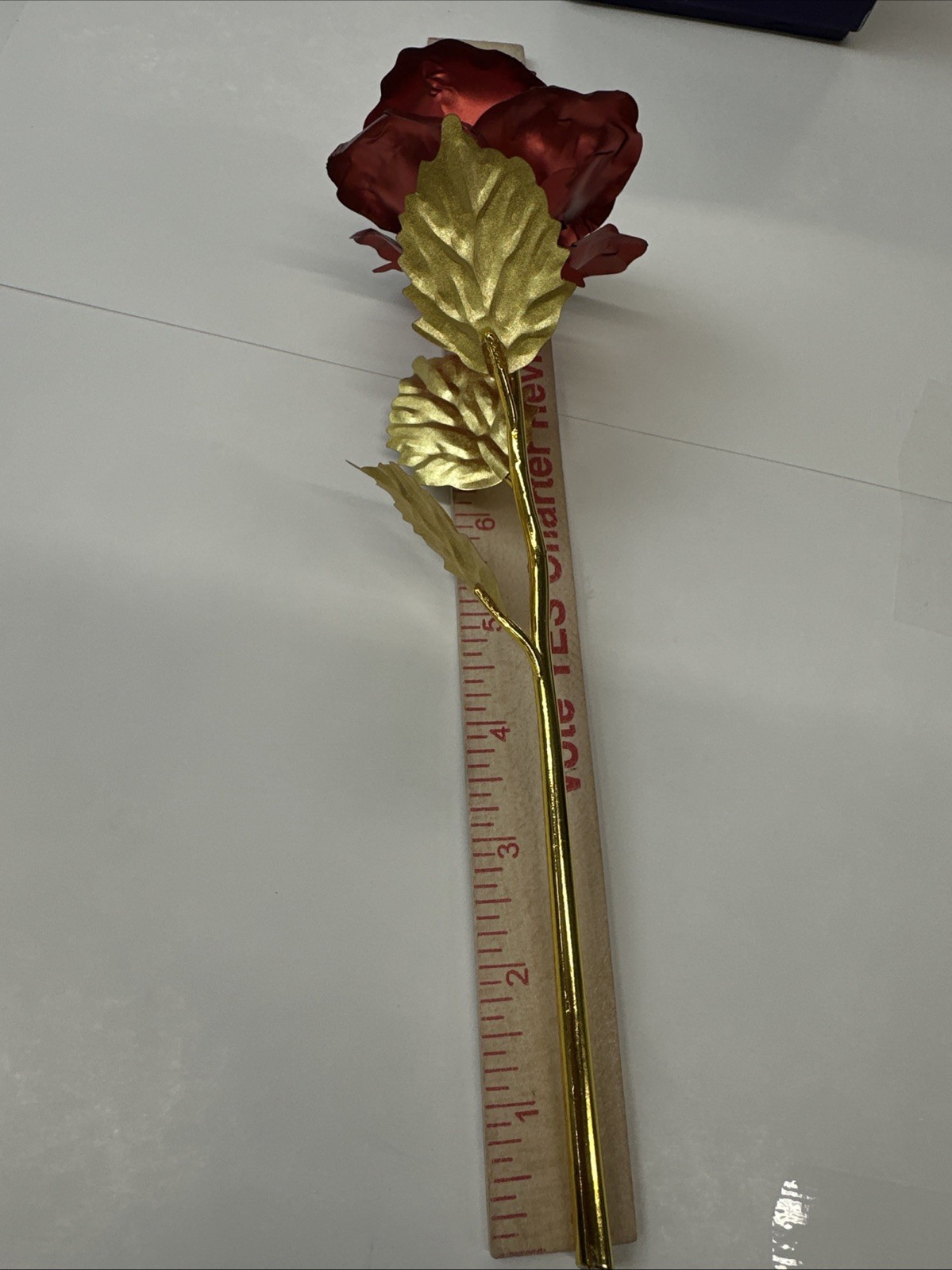 Red Rose 24K Golden 🌹Red Rose Foil Dipped Flower & Stem NIB