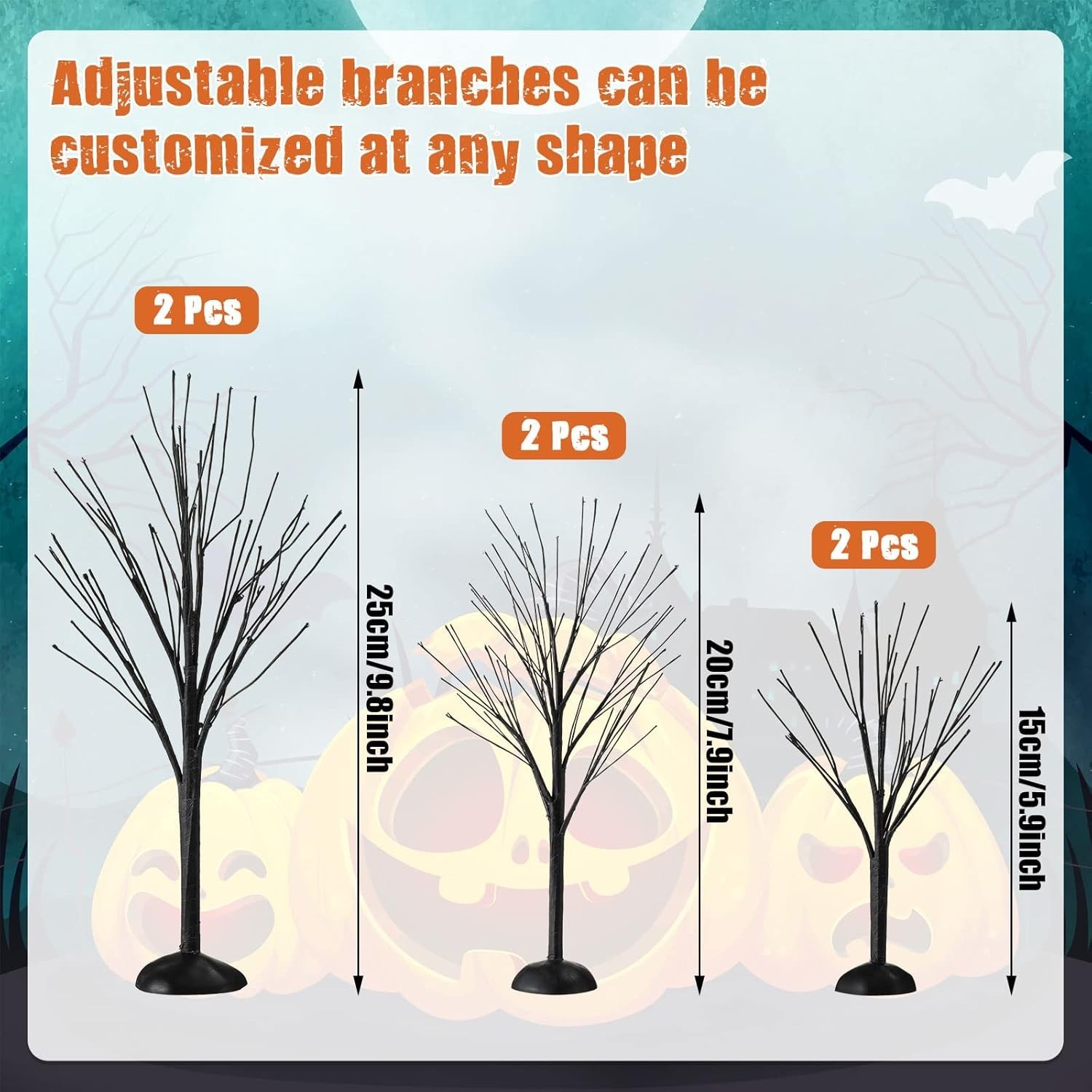 Winter Village Mini Tree Ornament Autumn Bare Branch Trees 3 Sizes Black