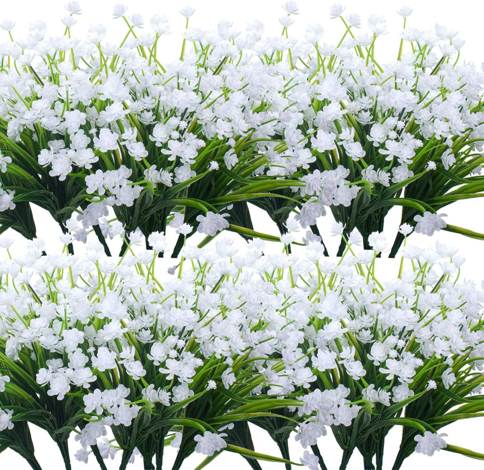 12 Bundles Outdoor Artificial Fake Flowers UV Resistant Shrubs Plants white