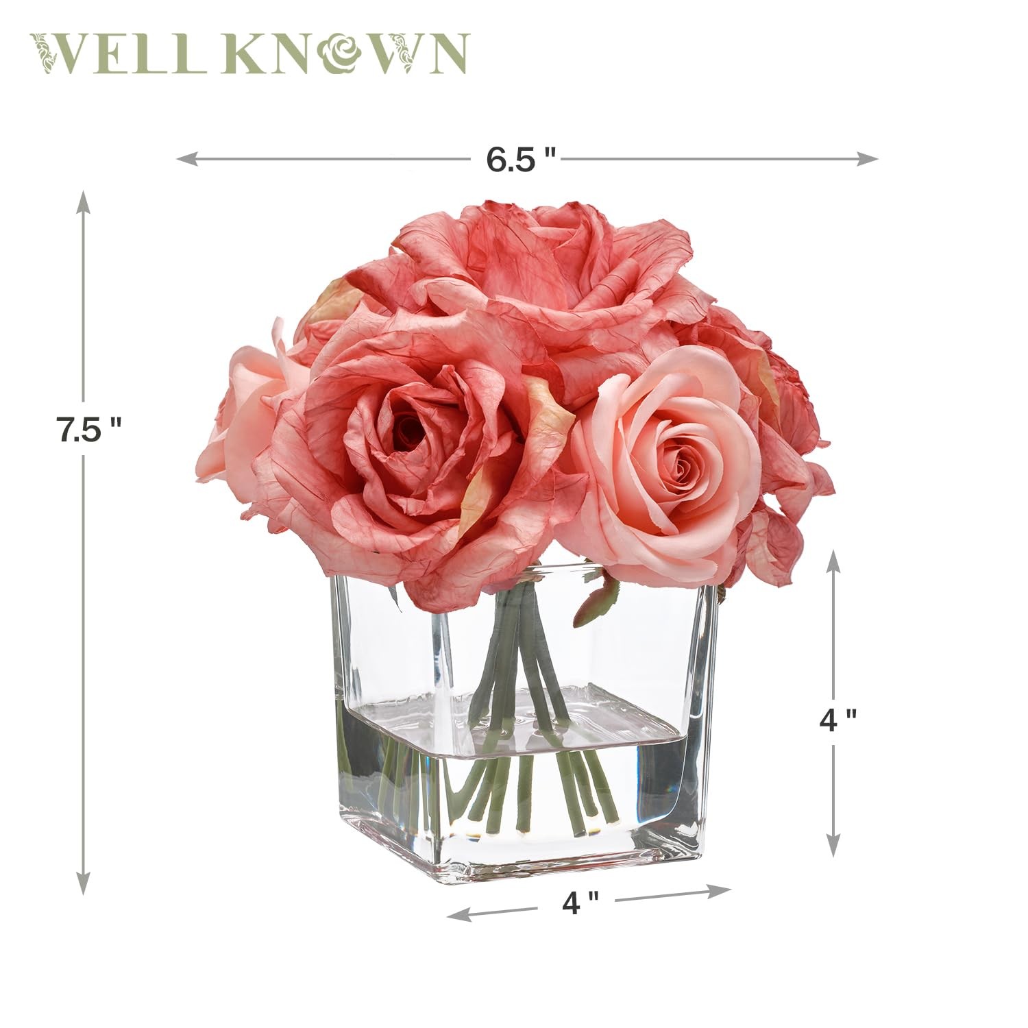 Artificial Silk Rose Flower In Vase With Faux Water Pink Table Centerpiece