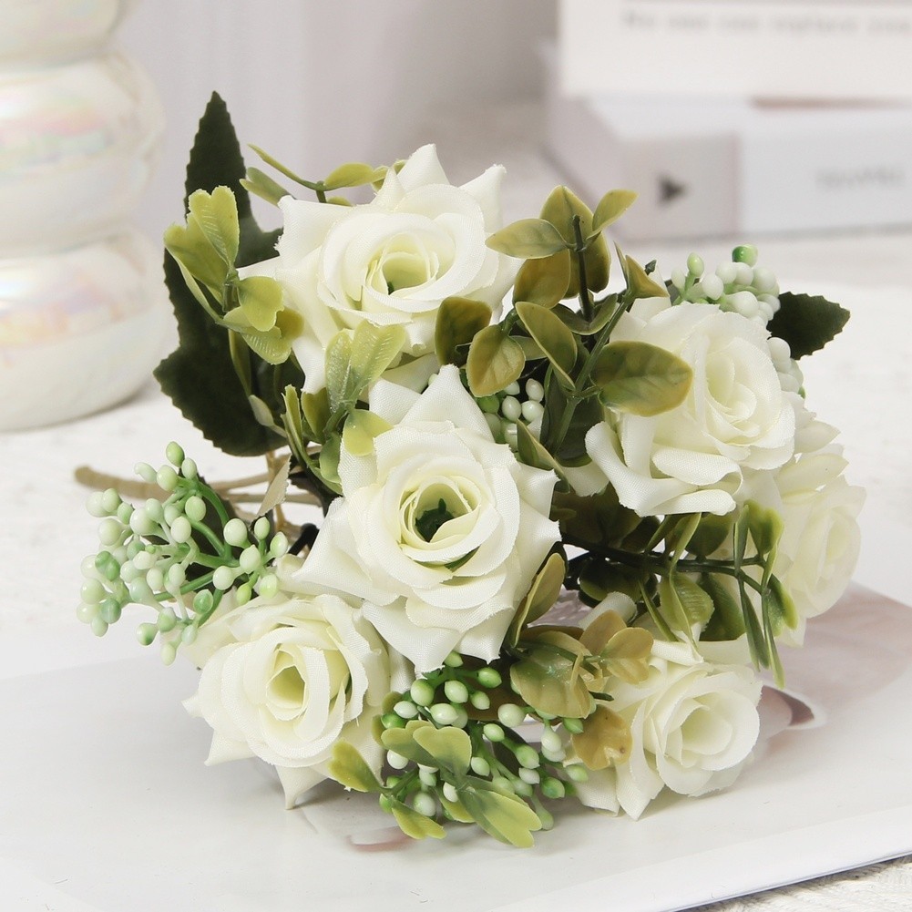 Home Decor Silk Rose Bouquet for Living Room Bedroom Table Centerpiece