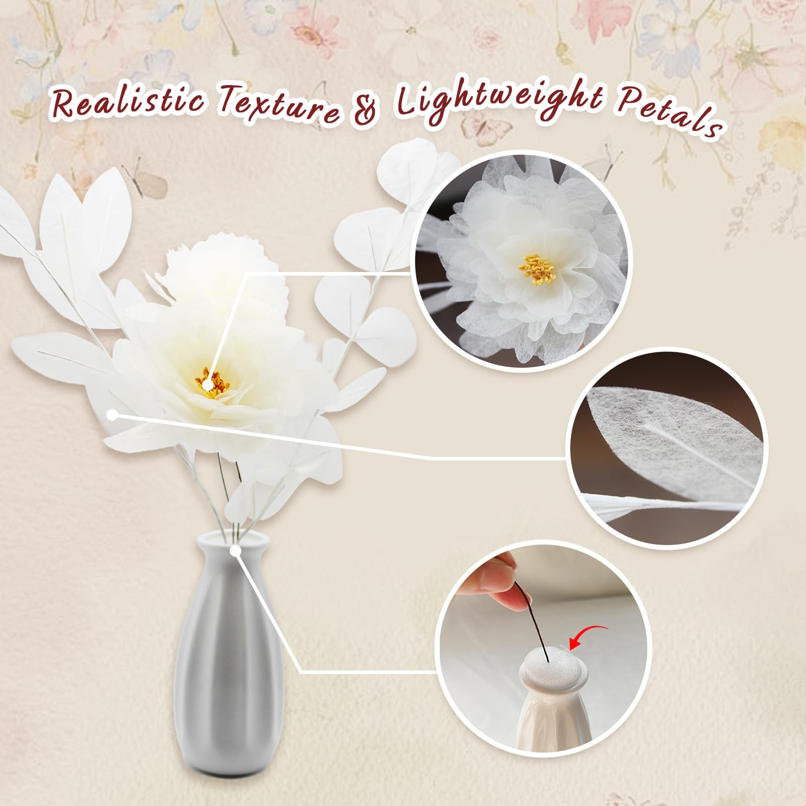 Handmade Cotton Artificial Flowers, Faux Wildflowers with Bendable Stems for …