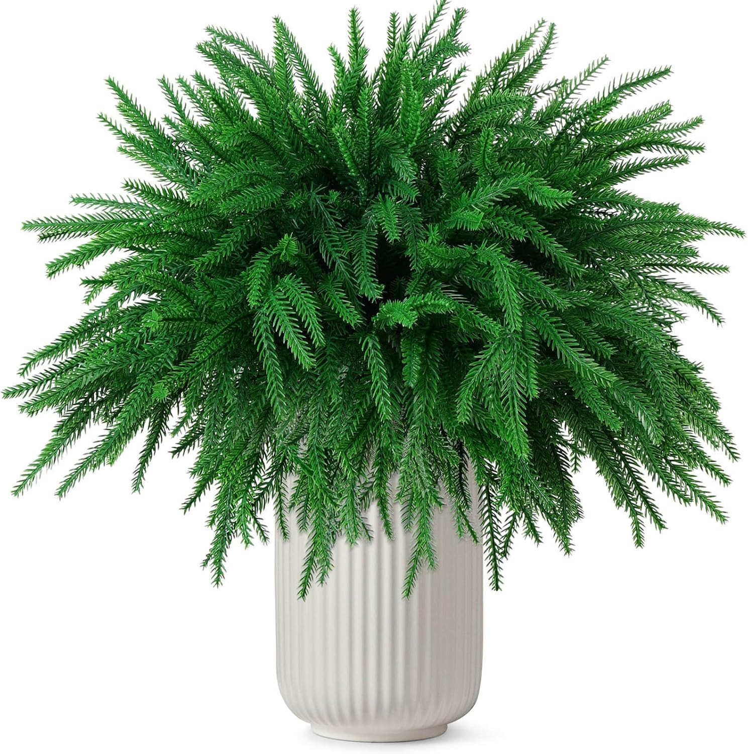 20 Pcs Artificial Christmas Norfolk Pine Stems, 18″ Real Touch Norfolk Pine B…