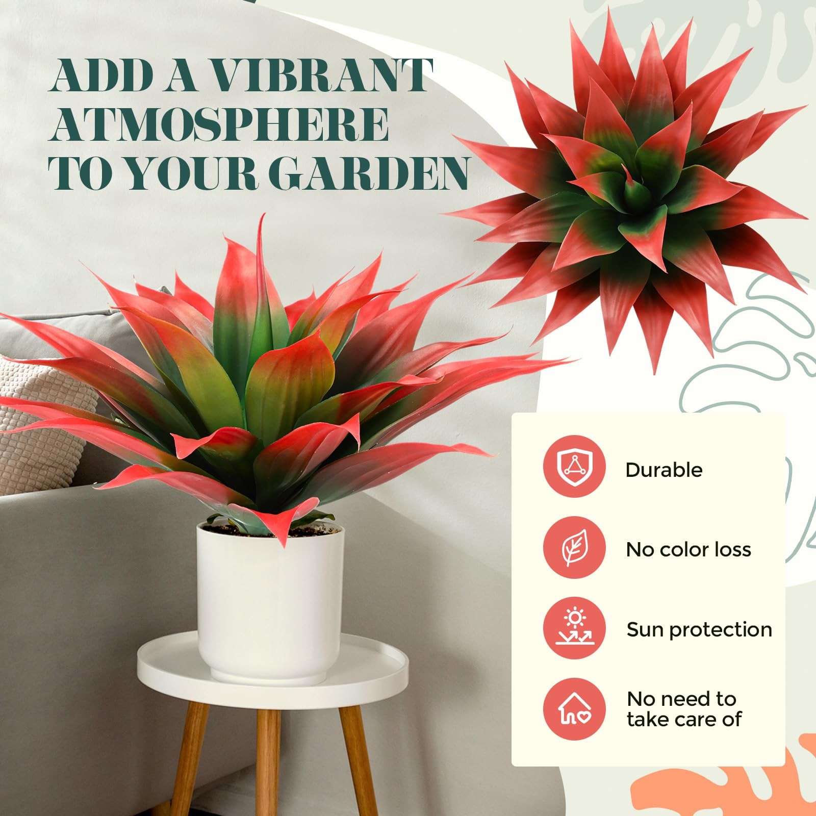 2 Pack 28 Inch Artificial Agave Plants Red UV Resistant for Indoor Outdoor