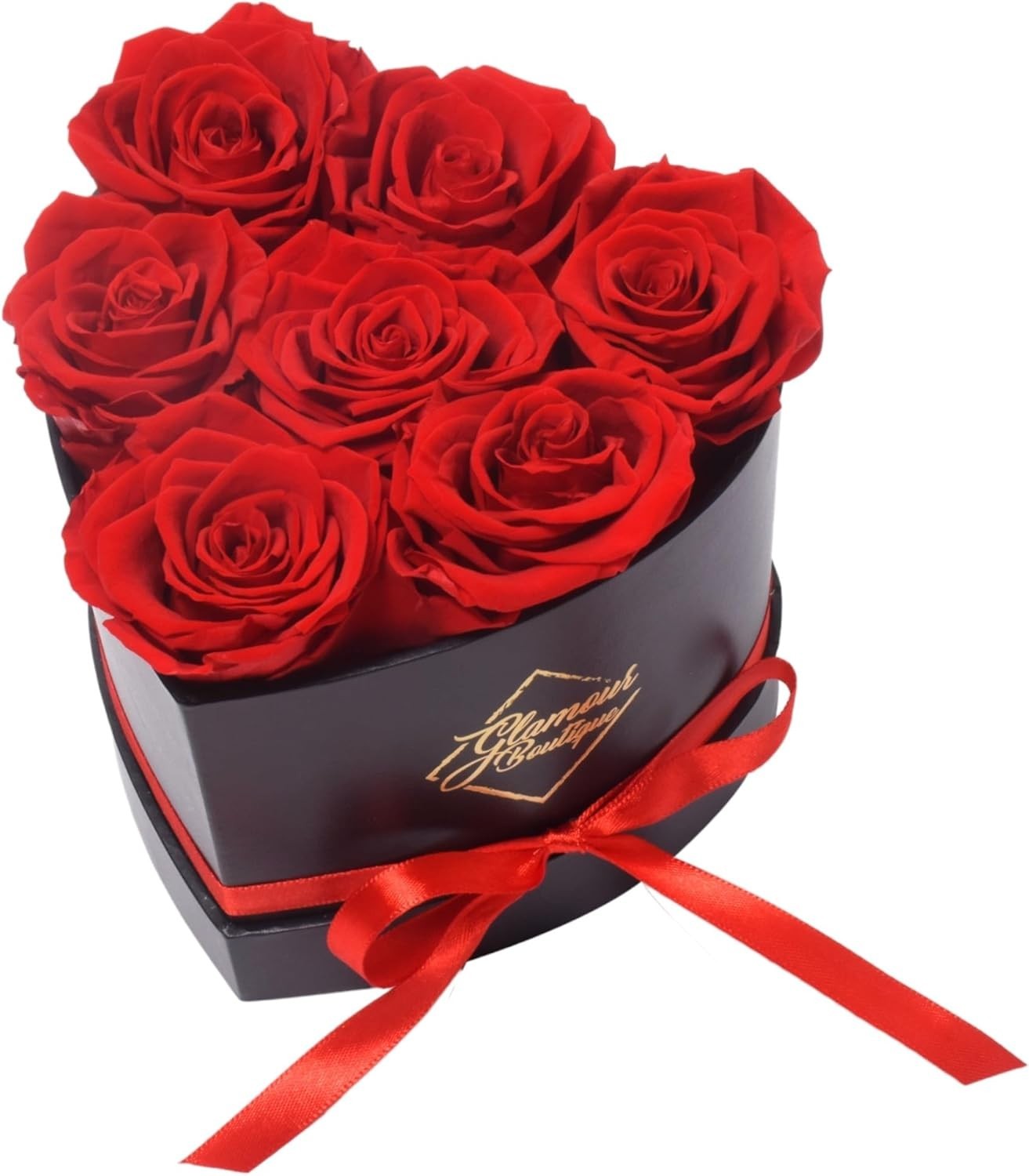 Red Heart-Shaped Box with 7 Preserved Roses – Effortless Luxury for Any Occasion